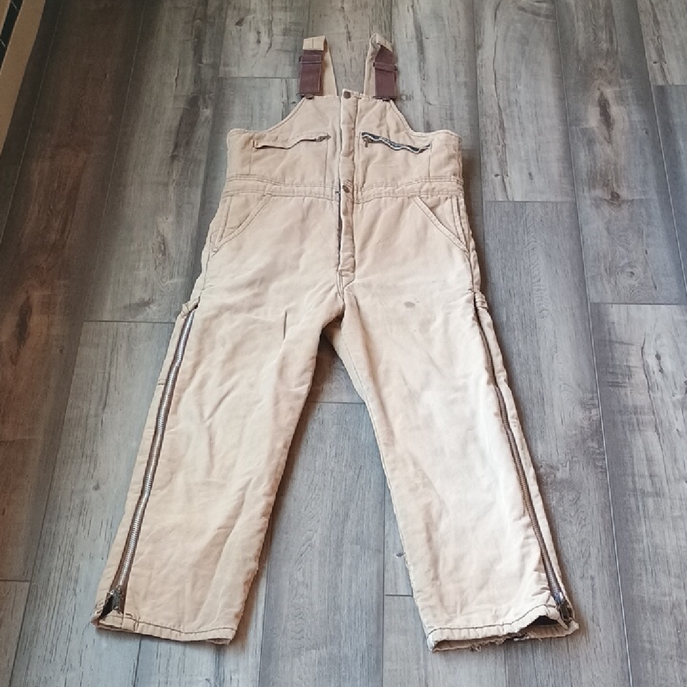 Men's Tan Key Cargo Bib Overalls with Side Zippers and Chest Pockets